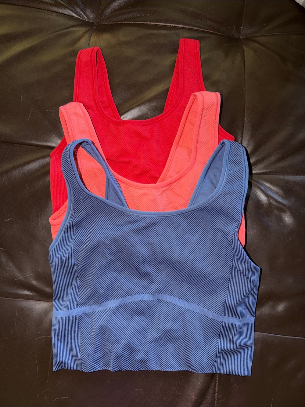 all in motion Scoop-Neck Sports Crop Tops - Blue, Coral & Red